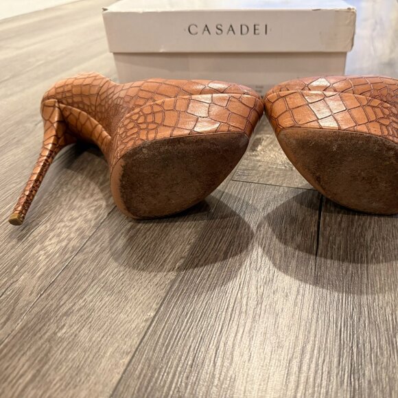 Casadei Croc-Embossed Leather Platform Pumps – Size 38 – With Box & Dust Bag - Picture 5 of 5